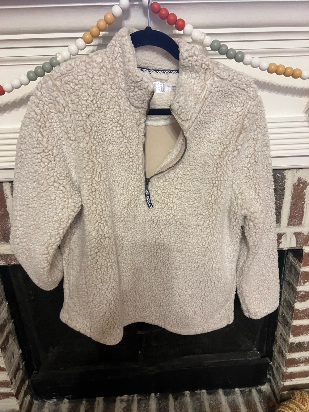 Time and Tru Cream Sherpa Quarter-Zip Pullover Jacket